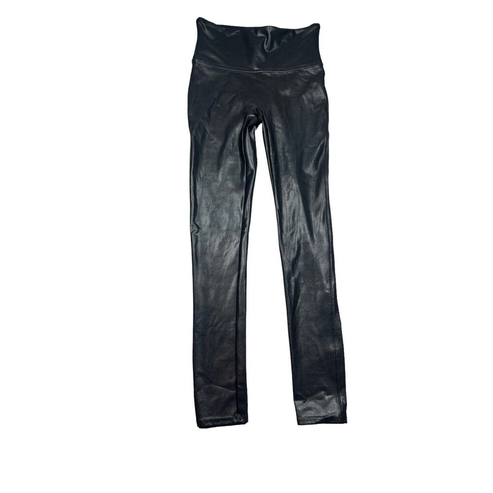 SPANX Black Faux Leather Leggings Shapewear Compression Women's Size S Petite‎
